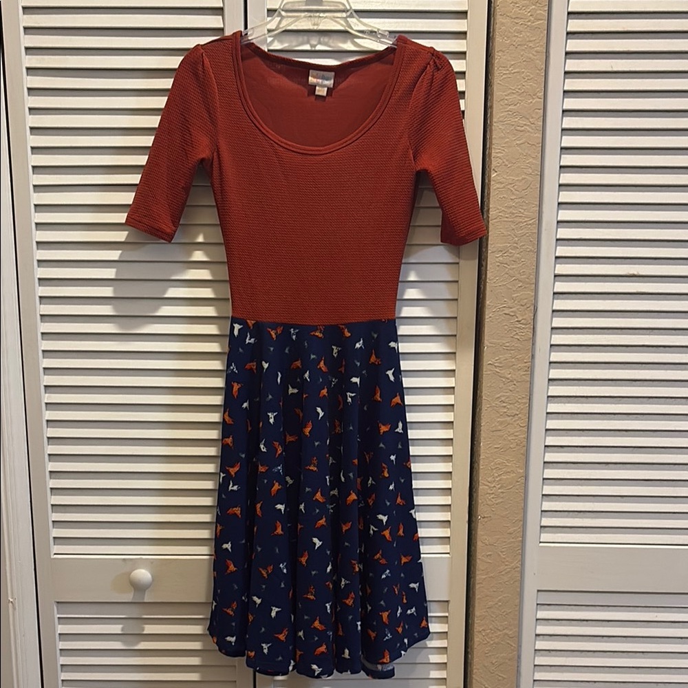 LuLaRoe Red and Blue Patterned Dress